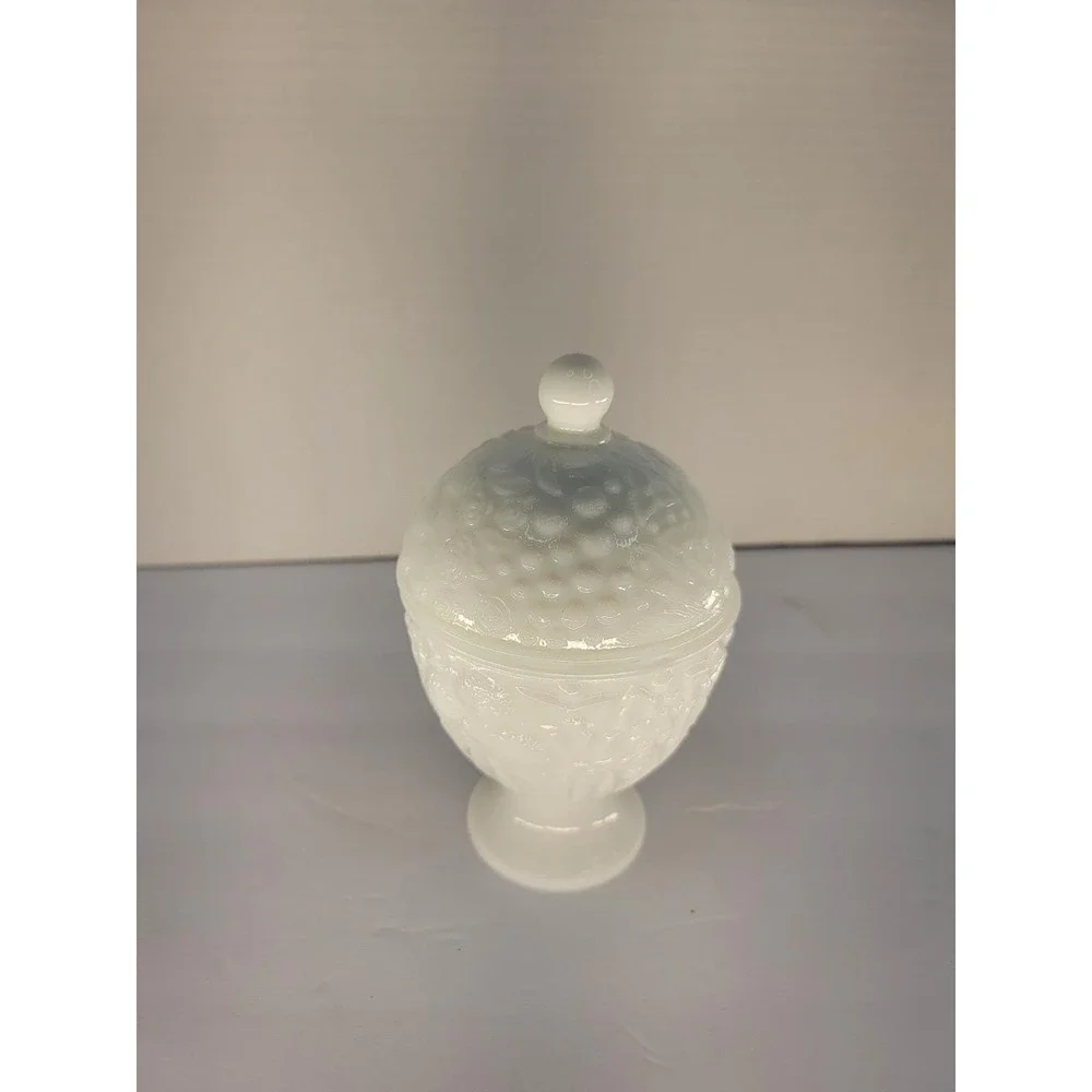 Vintage Avon Cape Cod White Milk Glass Covered Candy Dish Pedestal Vanity Jar 6